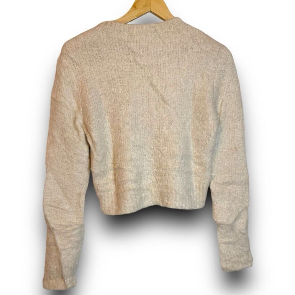 Frame Ribbed Alpaca Blend Fuzzy Sweater Cropped Small Off White Peru - Picture 3 of 6